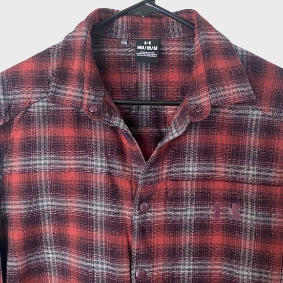 Under Armour Tradesman Flex Flannel Shirt Men's Medium Red Plaid Snap Button-Up - Picture 5 of 13